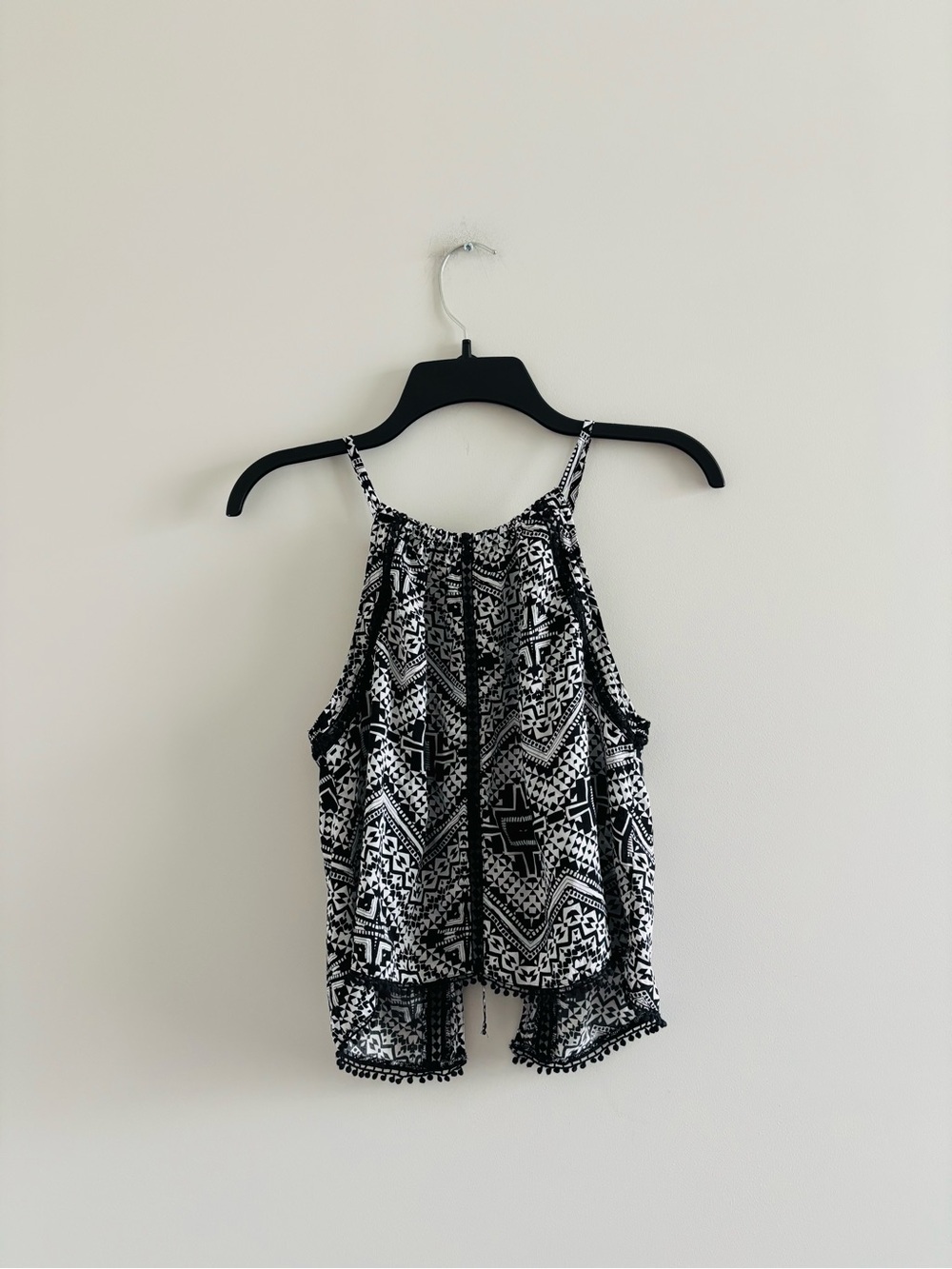 Express Crop Top Tank Black White Aztec Crochet Open Back Women XS Boho Festival